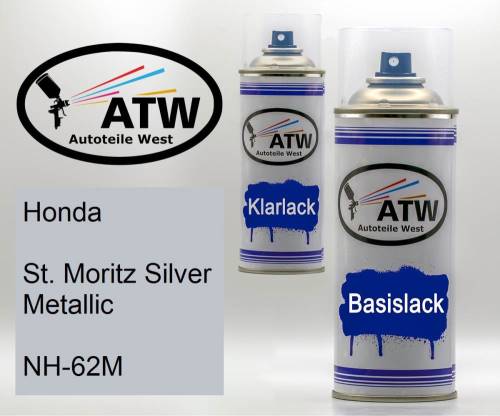 Honda, St. Moritz Silver Metallic, NH-62M: 400ml Sprühdose + 400ml Klarlack - Set, von ATW Autoteile West.
